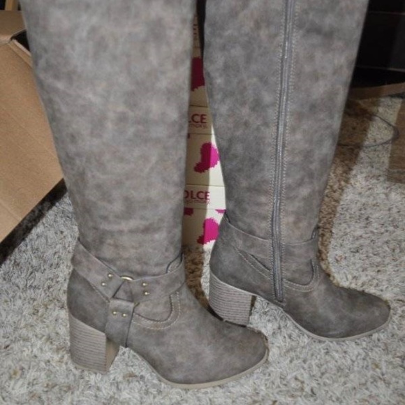 Womens Riding Boots Dolce Mojo Brown 6.5 Knee High Synthetic Leather Stack Heel - Picture 2 of 5